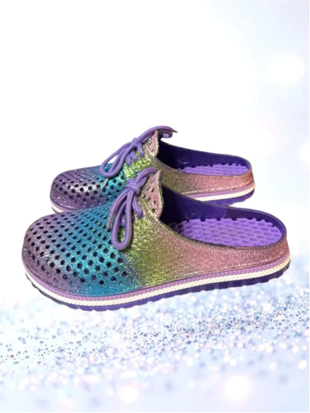 Cromer Resort Wear Glitter Rainbow Air Walk Water Shoes Clogs Sandals Girls 13/1